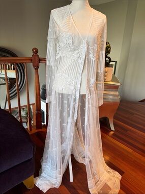 Sheer White Lace Long Duster